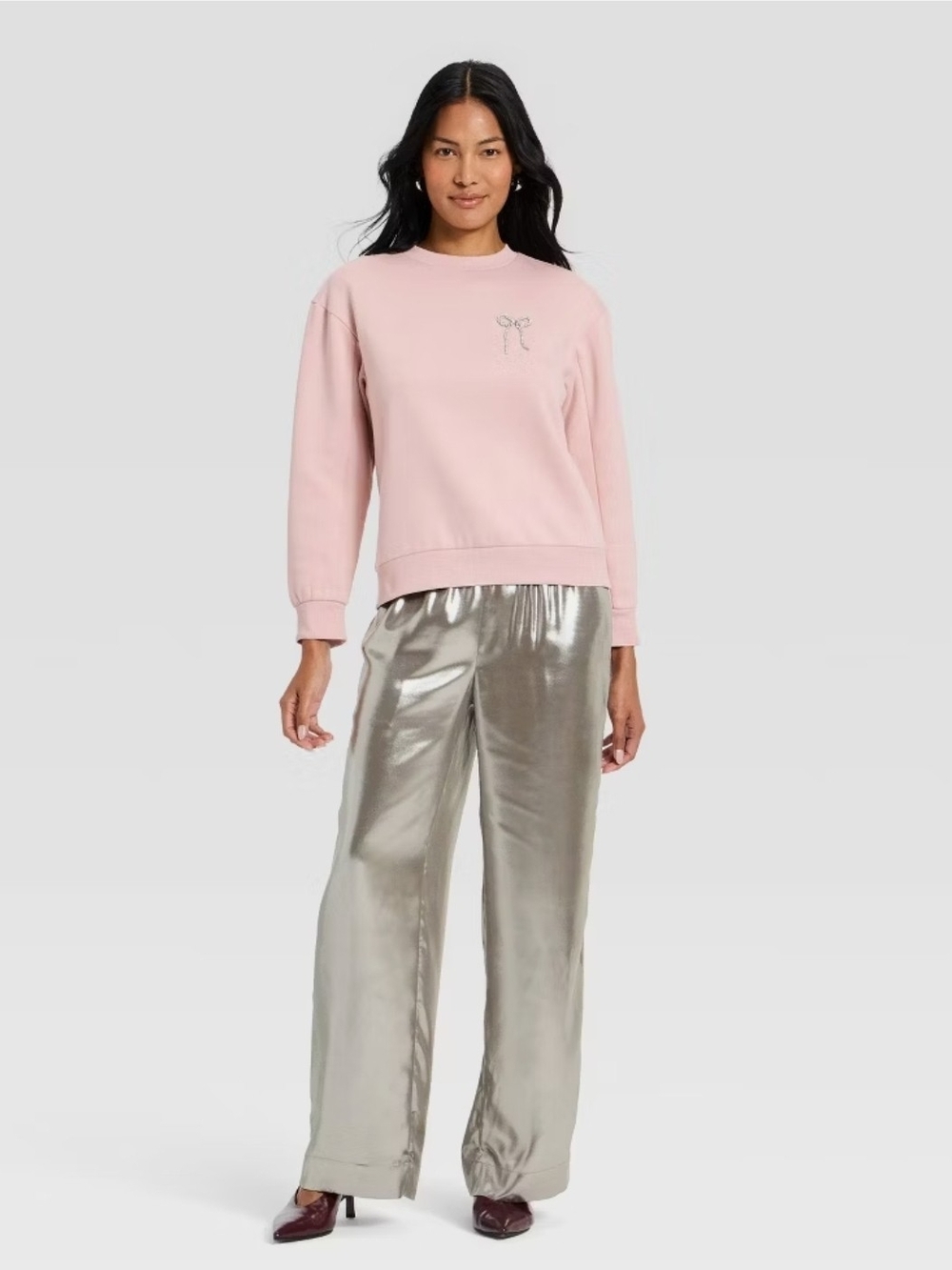 a new day Pink Sweatshirt with Silver Wide-Leg Pants